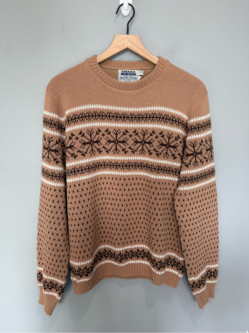 Vintage Amana Iowa Fair Isle Snowflake Sweater Brown Orlon Acrylic M